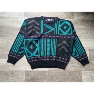 Vintage 90s K. Cosa by Gabrielle Leather Patches Color Block Sweater Women’s L